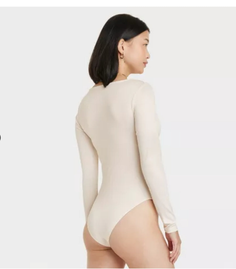 Beige Long Sleeves Bodysuit