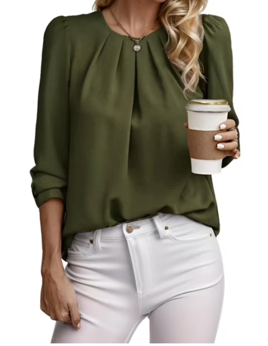Wear dear Women's Business Casual Top Pleated Crew Neck Size 2 XL