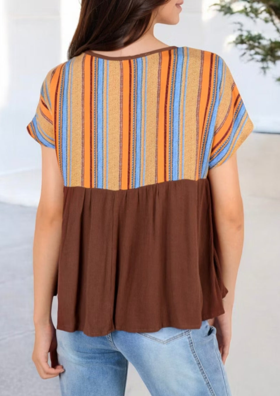 Anna Kaci Short Sleeve Boho Peasant Top. Size: Medium
