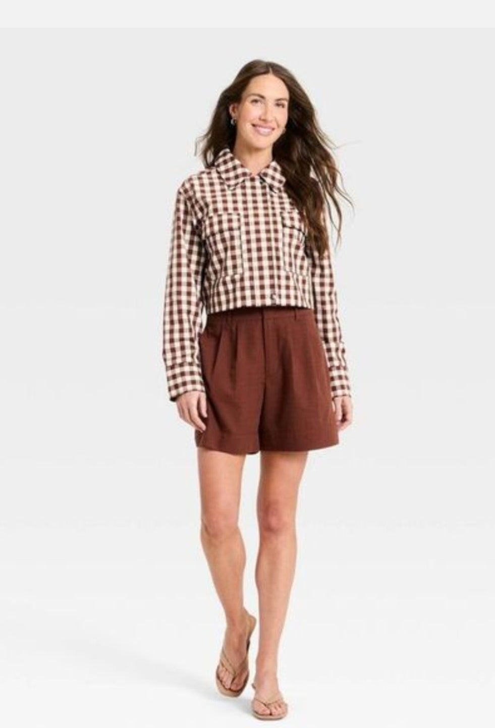 Gingham Brown Jacket Size: Large