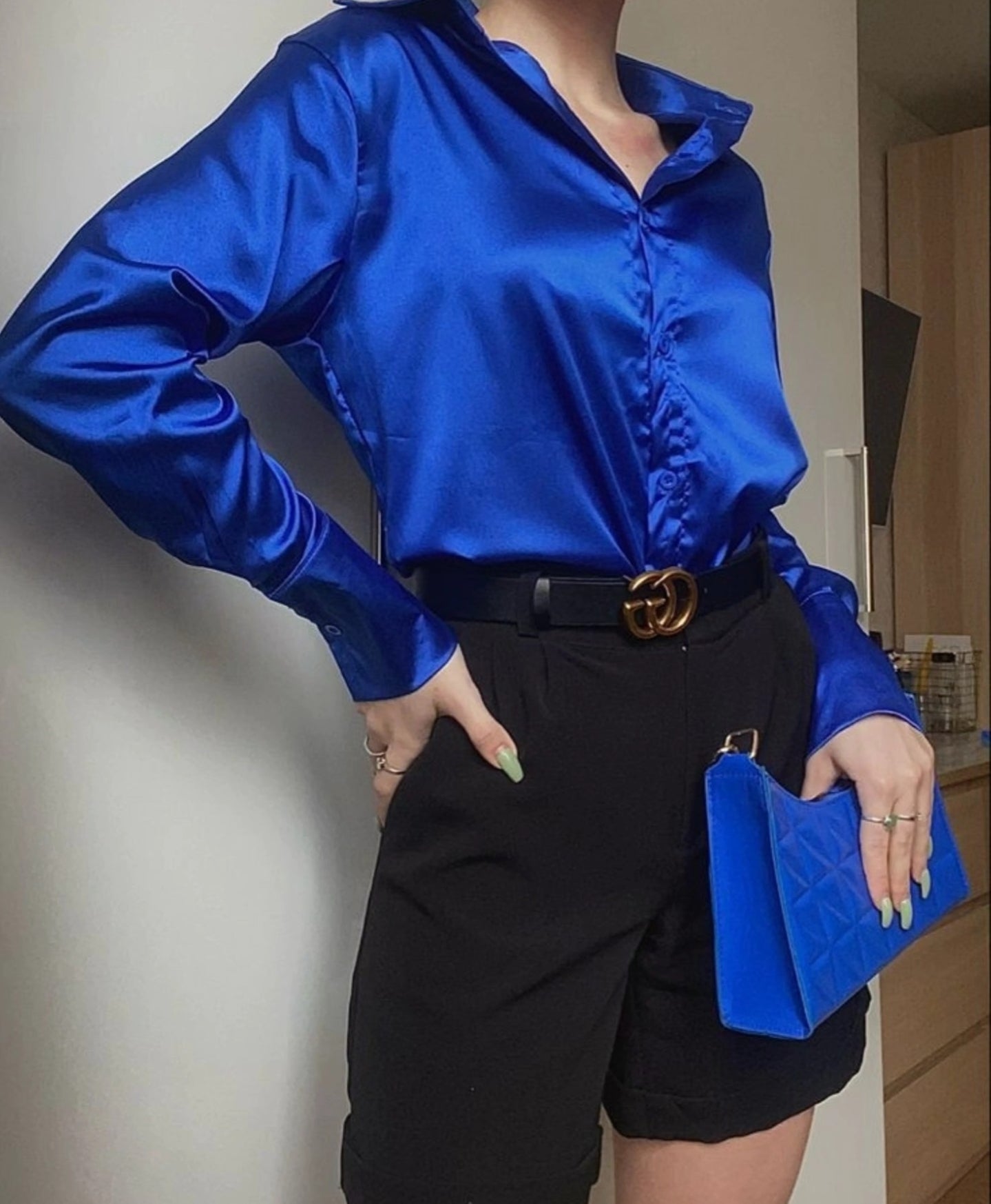 Satin Blouses for Women's Casual Long Sleeve (Royal blue)