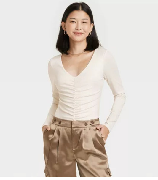 Beige Long Sleeves Bodysuit