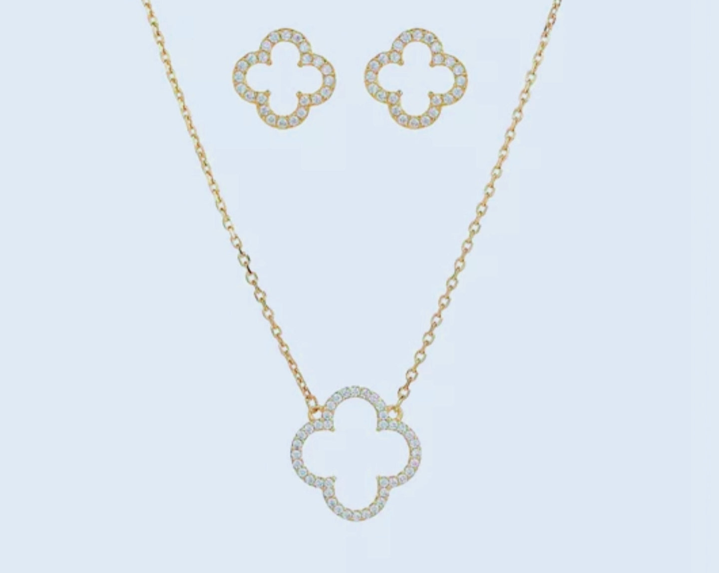 Sterling Plated Clover Necklace and Earrings Set Delicate