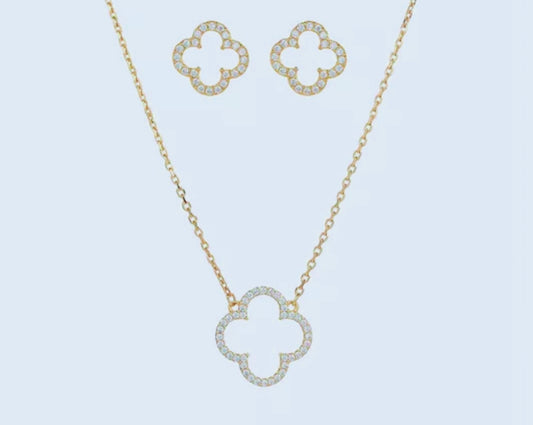 Sterling Plated Clover Necklace and Earrings Set Delicate
