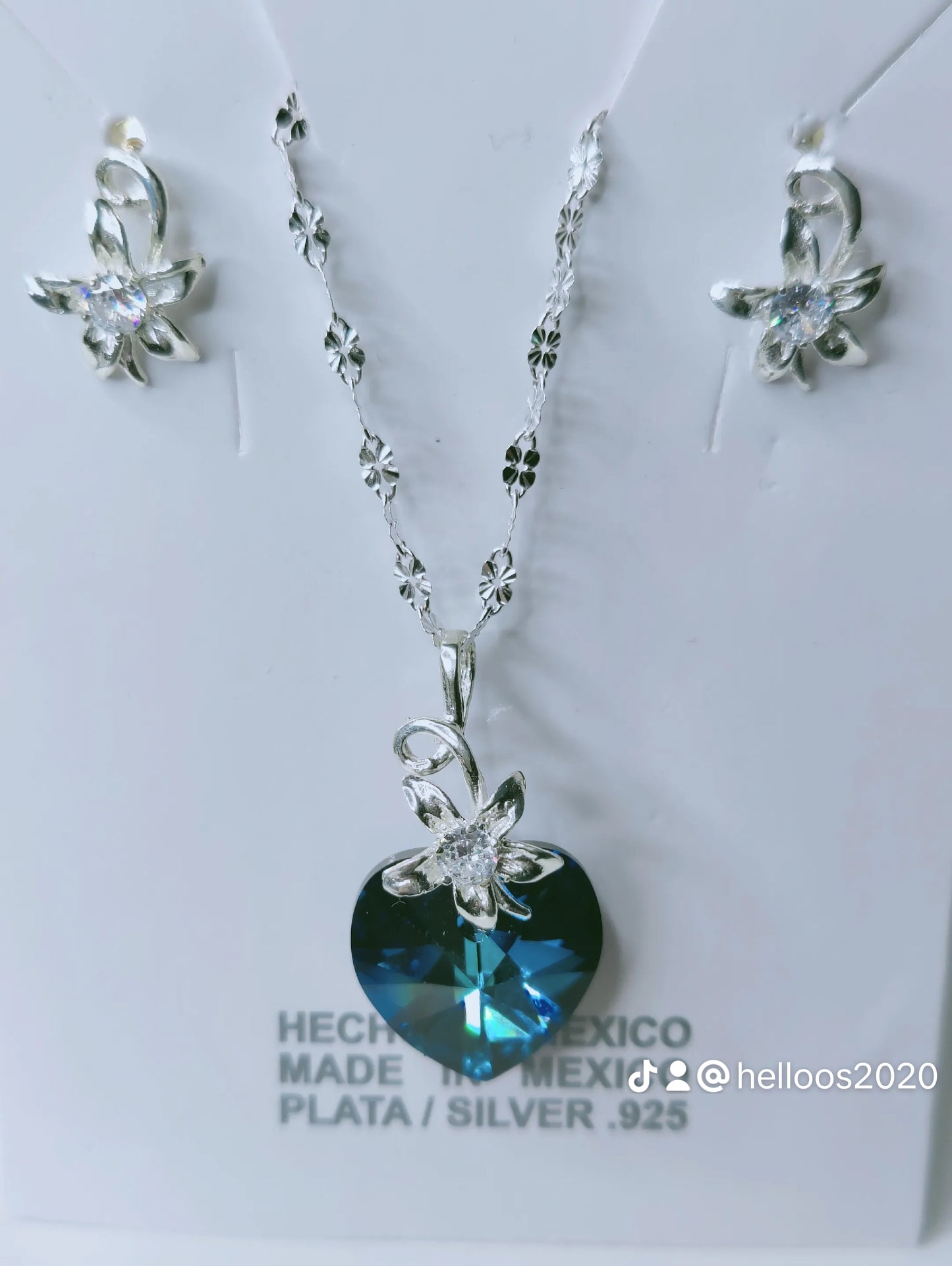 Blue Heart Necklace and Earrings