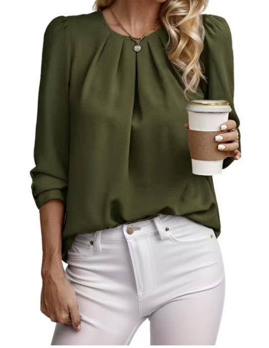 Wear dear Women's Business Casual Top Pleated Crew Neck Size 2 XL
