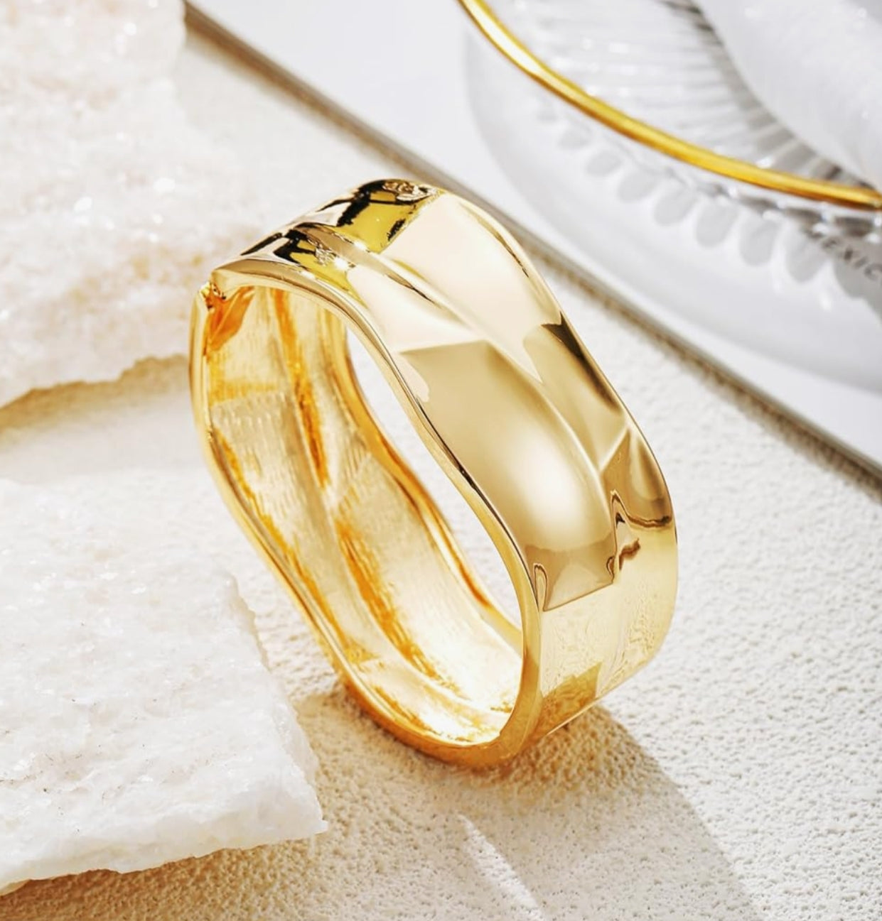 Golden Polished Chunky Twisted Hinged Waterdrop Bangle