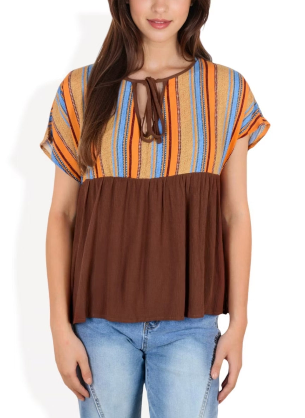 Anna Kaci Short Sleeve Boho Peasant Top. Size: Medium