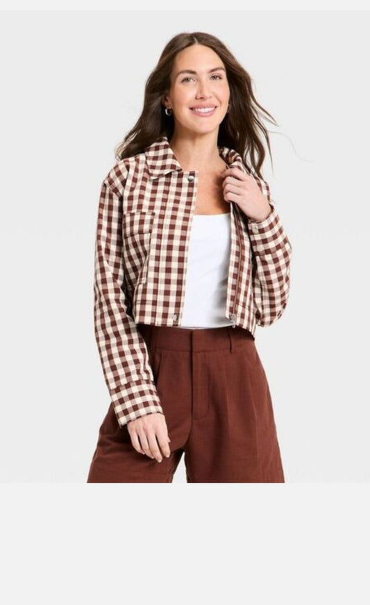 Gingham Brown Jacket Size: Large