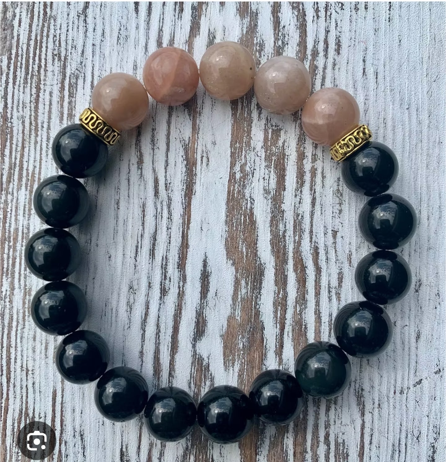 Stretch Bracelet Black Onyx and Rose Quartz Stone Beads