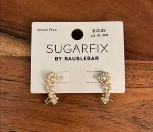 Sugarfix by Baublebar Crystal and Pearl Ear Crawlers-Gold
